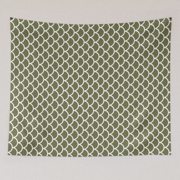 Item preview, Olive And White Fish Scales Pattern designed and sold by pattern-archive.