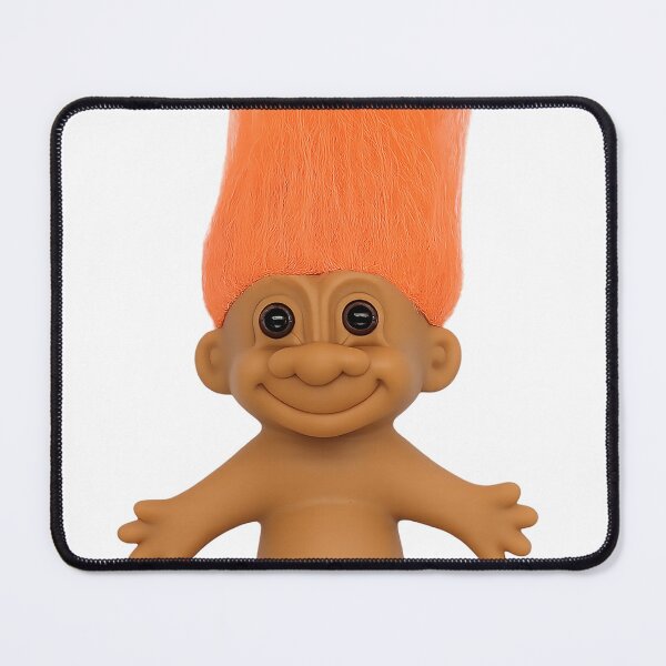 Item preview, Classic vintage troll doll with bright orange hair and a cheerful expression, isolated on a clean transparent background. designed and sold by PIXEL POP DESIGNS - Beyond the Norm!.