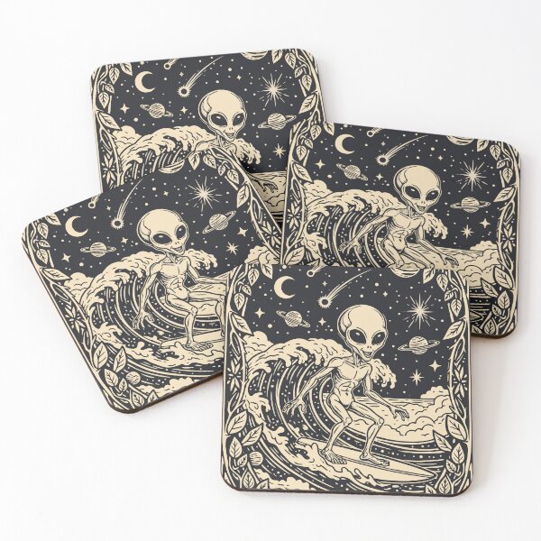 Item preview, Surfing Alien Cosmic Great Wave Vintage Sci-Fi Art designed and sold by Cipher & Soul.