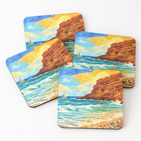 Item preview, Coastal Cliff framed by ocean waves, Mixed Media Digital Collage designed and sold by SWSandraWechner.