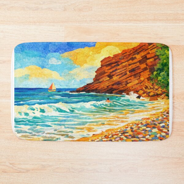 Item preview, Coastal Cliff framed by ocean waves, Mixed Media Digital Collage designed and sold by SWSandraWechner.