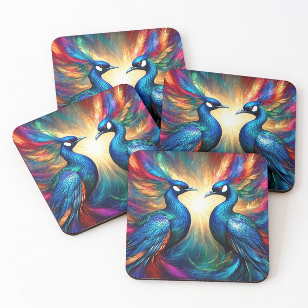Item preview, Twin Phoenix Peacocks - Vibrant Spiritual Cosmic Bird Art designed and sold by TS68.