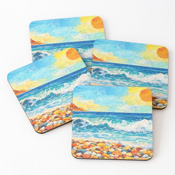 Item preview, Sunny ocean waves and rocky beach, Mixed Media Digital Collage designed and sold by SWSandraWechner.