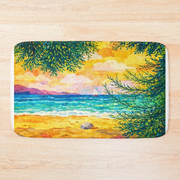 Item preview, Warm breeze on a tropical Beach framed by lush vegetation, Mixed Media Digital Collage designed and sold by SWSandraWechner.