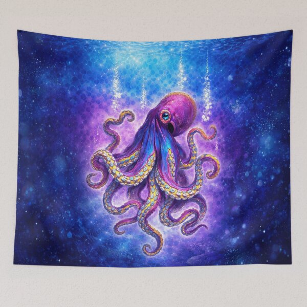 Item preview, Glowing Octopus Art – Cosmic Neon Deep Sea Design designed and sold by artistwill.