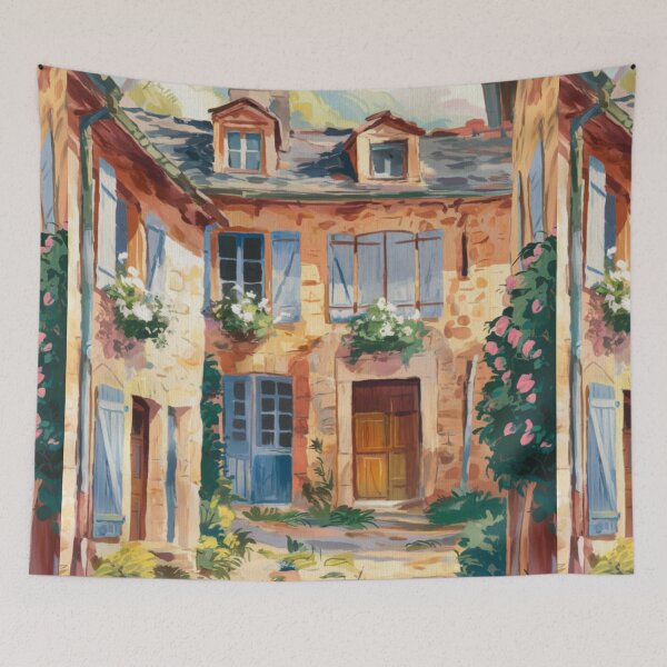 Item preview, Sunlit French Village Courtyard | Charming Stone Houses. Art By Carraann  designed and sold by CARRAANN.