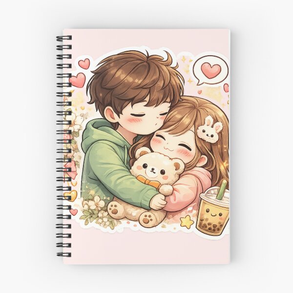Item preview, Kawaii Couple Hugging With Bubble Tea - Cute Love Couple with Hearts and Flowers Romantic Sticker designed and sold by FluffiPopo.