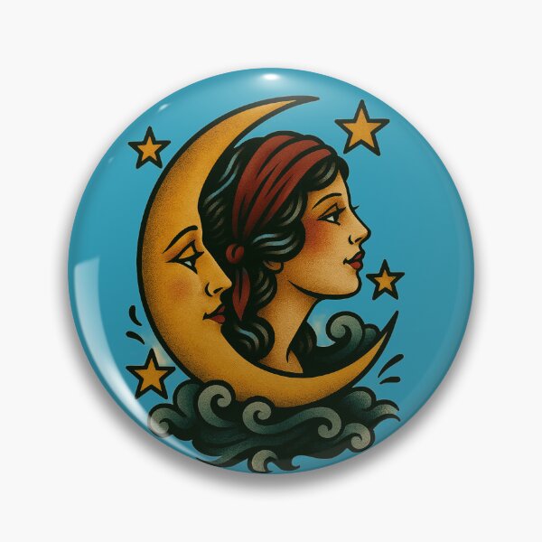 Item preview, Beauty and the Crescent Moon Traditional American Tattoo Flash designed and sold by SeeSquaredDesign.