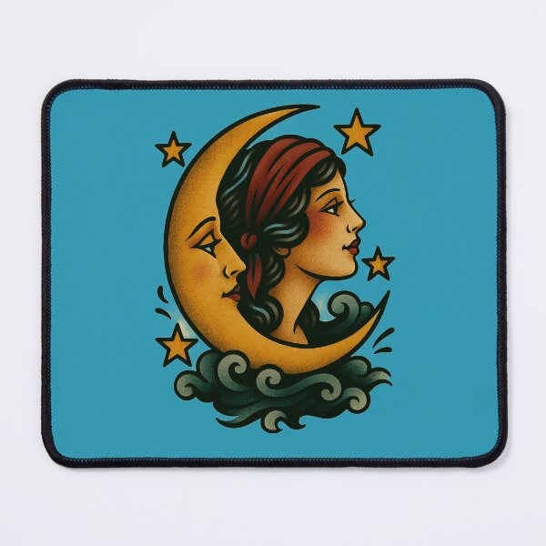 Item preview, Beauty and the Crescent Moon Traditional American Tattoo Flash designed and sold by SeeSquaredDesign.
