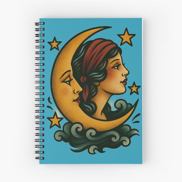 Item preview, Beauty and the Crescent Moon Traditional American Tattoo Flash designed and sold by SeeSquaredDesign.