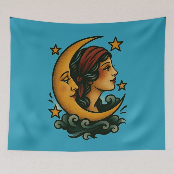 Item preview, Beauty and the Crescent Moon Traditional American Tattoo Flash designed and sold by SeeSquaredDesign.