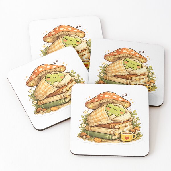 Item preview, Sleeping Frog Sticker - Cute Cozy Mushroom Frog designed and sold by FluffiPopo.