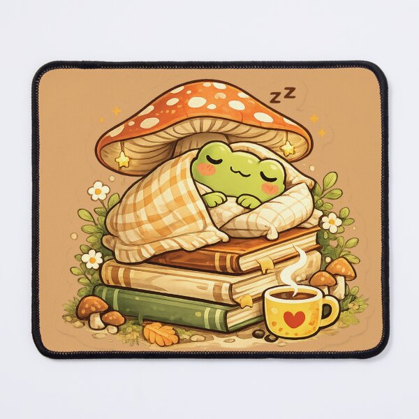 Item preview, Sleeping Frog Sticker - Cute Cozy Mushroom Frog designed and sold by FluffiPopo.