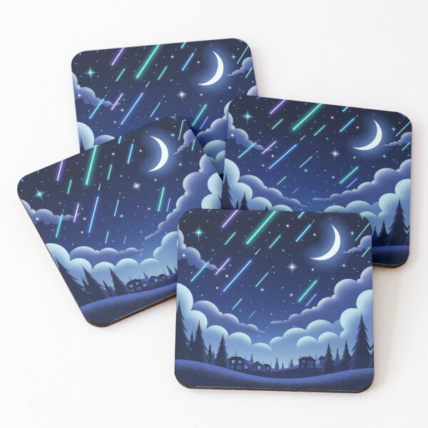 Item preview, Magic Night With Shooting Stars And Crescent Moon Landscape designed and sold by TS68.