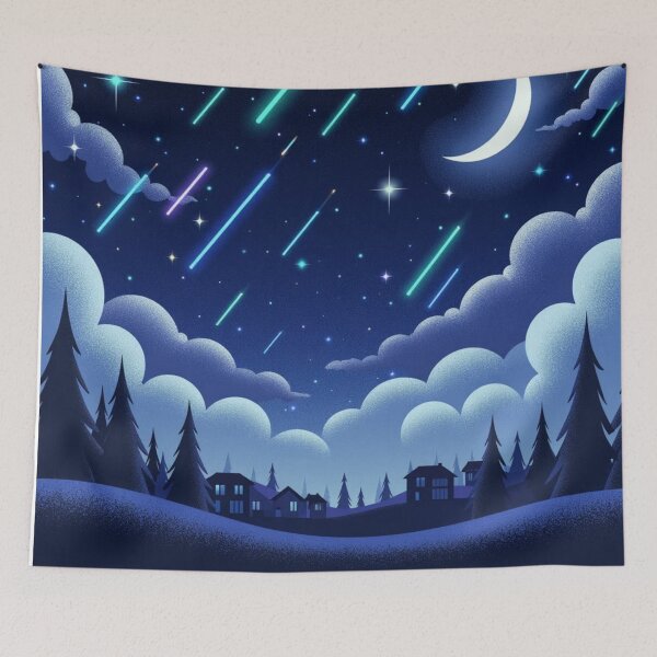 Item preview, Magic Night With Shooting Stars And Crescent Moon Landscape designed and sold by TS68.