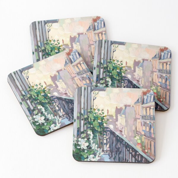 Item preview, Paris Balcony with White Flowers | Impressionist Rooftop Painting designed and sold by CARRAANN.