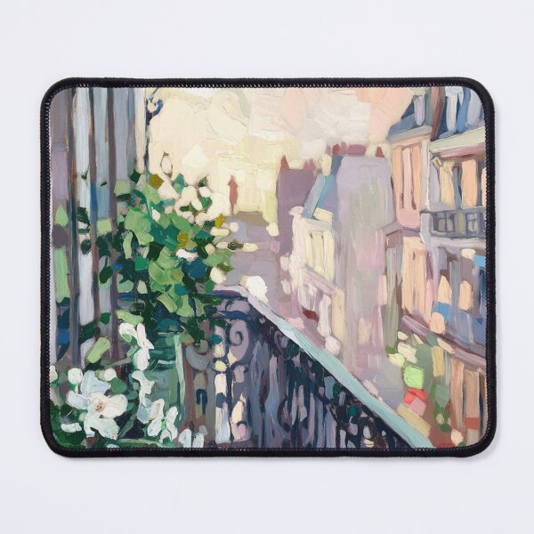 Item preview, Paris Balcony with White Flowers | Impressionist Rooftop Painting designed and sold by CARRAANN.