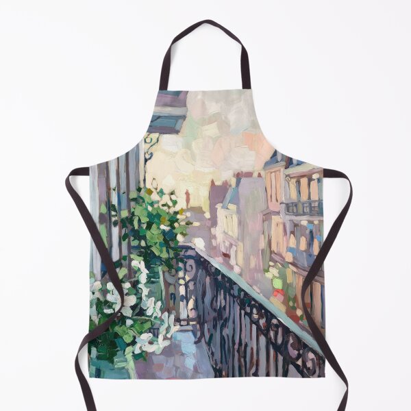 Artikelvorschau, Pariser Balkon mit weißen Blumen | Impressionistisches Dachgemälde entworfen und verkauft von CARRAANN.