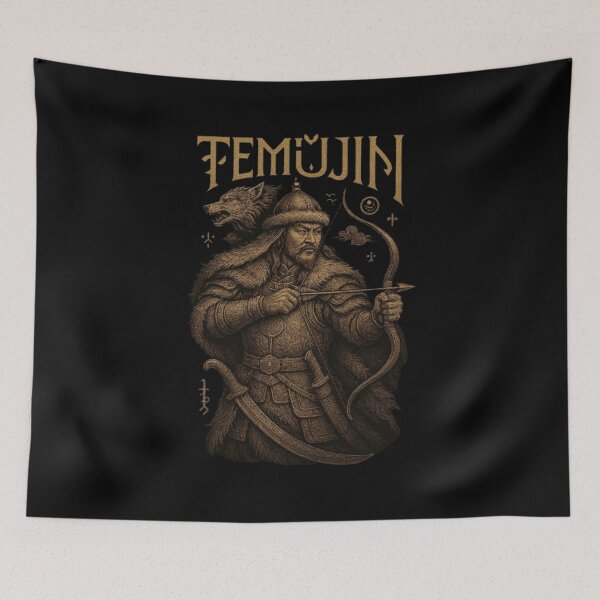 Item preview,   TEMUJIN Mongolian Warrior Design, Mongol Empire Shirt, Genghis Khan Style, Steppe Warrior, Horse Archer, Nomad Warrior Art designed and sold by Typologystudios.