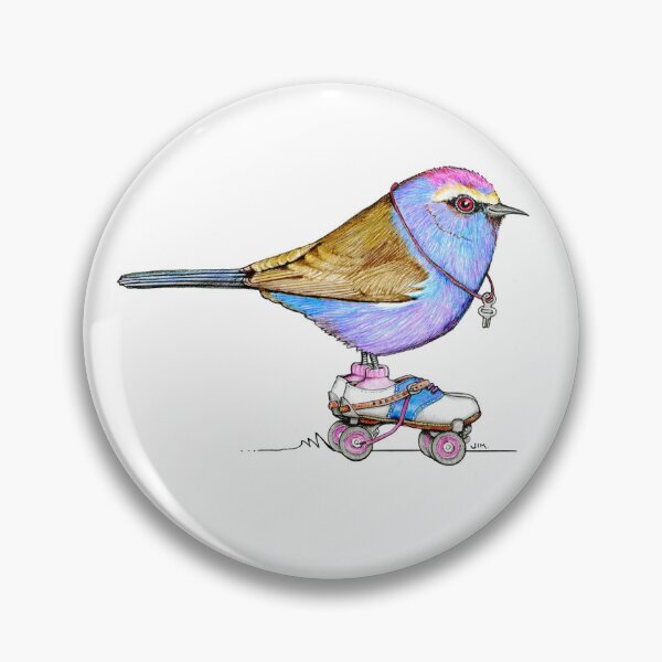 Item preview, White Browed Tit Warbler on Vintage Roller Skates designed and sold by JimsBirds.