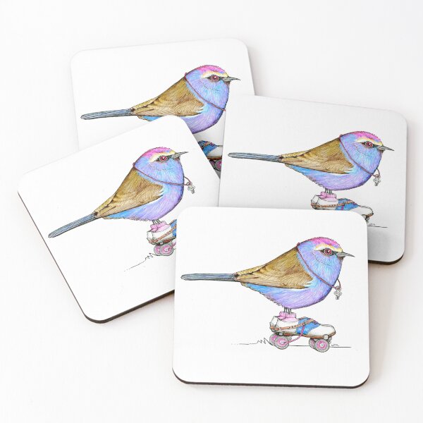 Item preview, White Browed Tit Warbler on Vintage Roller Skates designed and sold by JimsBirds.