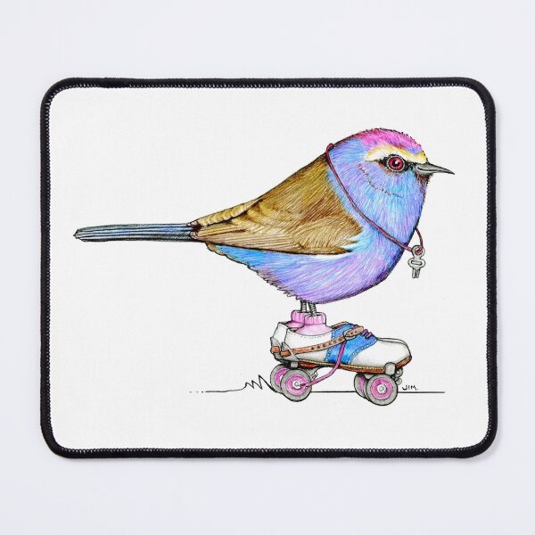 Item preview, White Browed Tit Warbler on Vintage Roller Skates designed and sold by JimsBirds.