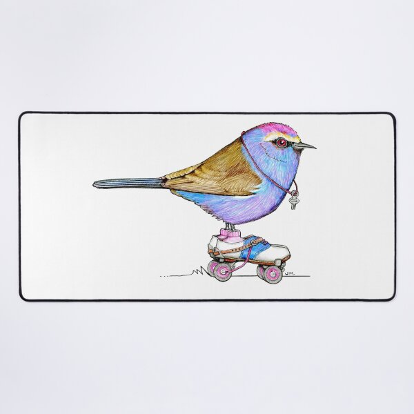 Item preview, White Browed Tit Warbler on Vintage Roller Skates designed and sold by JimsBirds.