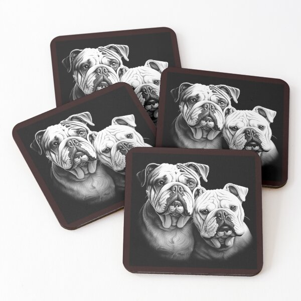 Item preview, English Bulldog Duo Black and White Portrait designed and sold by inkoutninja.
