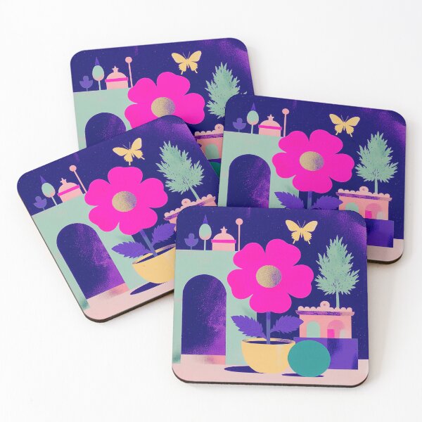 Item preview, Neon Bloom in the Deep Blue Garden: Pink and Yellow Magic designed and sold by joycrysstudio.