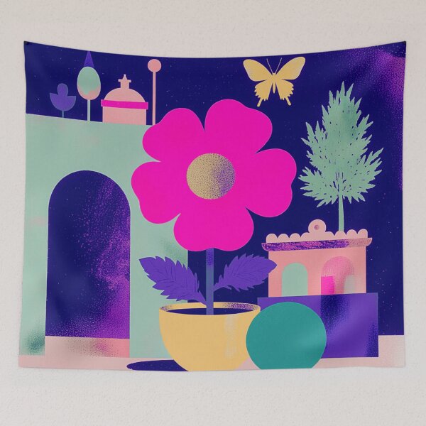 Item preview, Neon Bloom in the Deep Blue Garden: Pink and Yellow Magic designed and sold by joycrysstudio.