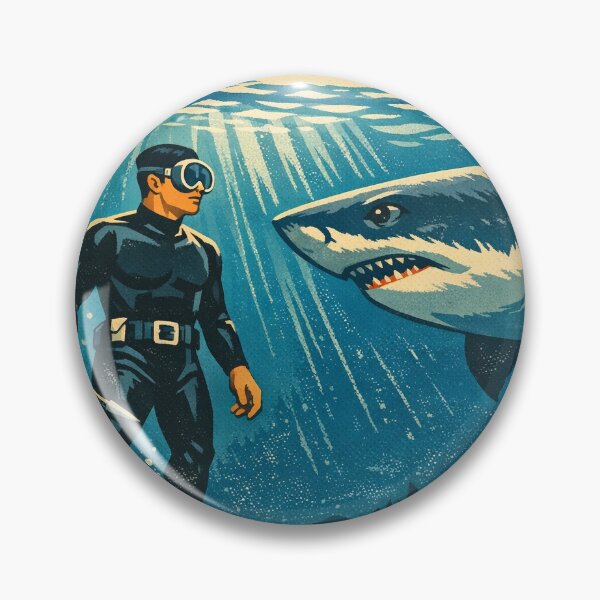 Item preview, KOREA HAENAM - Male Sea Diver Encounters Great White Shark Jeju Island Retro Vintage Poster designed and sold by KOREA-HAENAM.