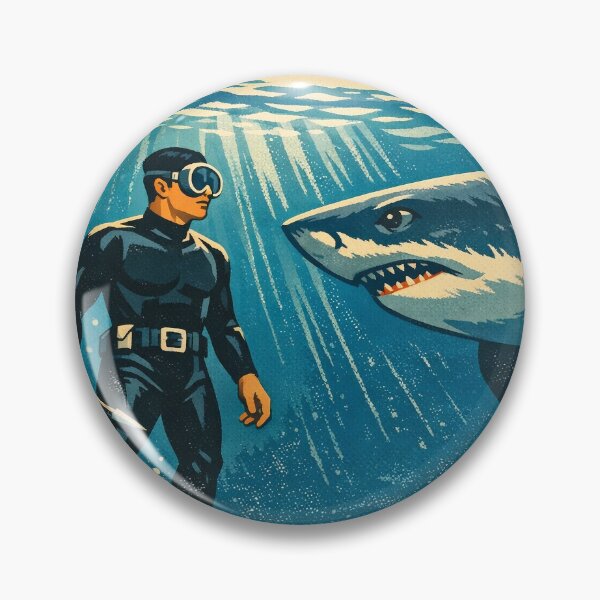 Item preview, KOREA HAENAM - Male Sea Diver Encounters Great White Shark Jeju Island Retro Vintage Poster designed and sold by KOREA-HAENAM.