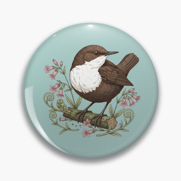 Item preview, White-throated Dipper Bird among Pink Wildflowers and Ferns designed and sold by BirdsnStuff.
