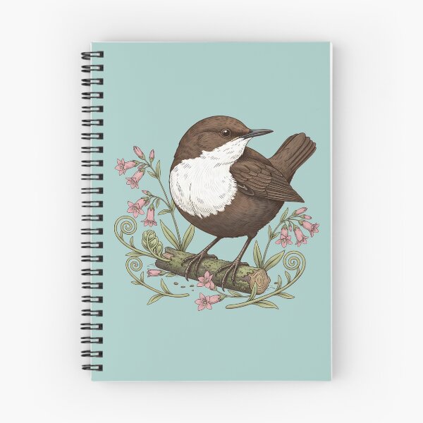 Item preview, White-throated Dipper Bird among Pink Wildflowers and Ferns designed and sold by BirdsnStuff.