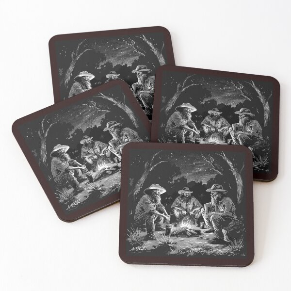 Item preview, Cowboy Campfire Scene Black and White Western Illustration designed and sold by inkoutninja.