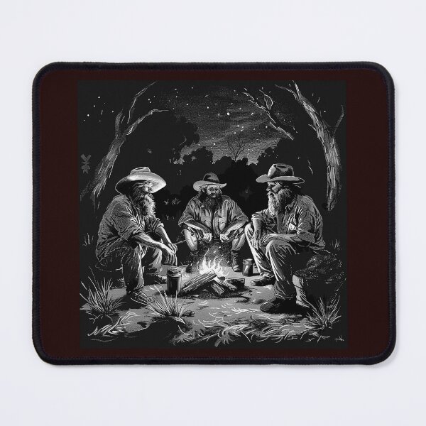 Item preview, Cowboy Campfire Scene Black and White Western Illustration designed and sold by inkoutninja.