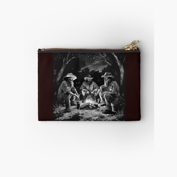 Item preview, Cowboy Campfire Scene Black and White Western Illustration designed and sold by inkoutninja.