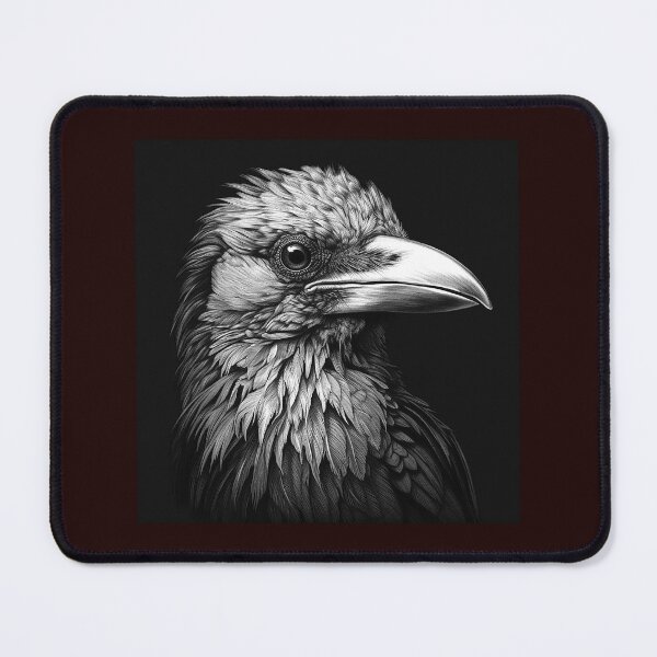 Item preview, Raven Portrait Black and White Gothic Bird Illustration designed and sold by inkoutninja.
