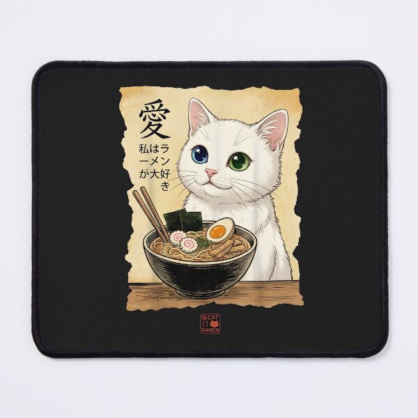 Item preview, Cute Anime Cat Ramen Lover – Kawaii Japanese Food Art with Heterochromia Eyes designed and sold by Soulprint Art.