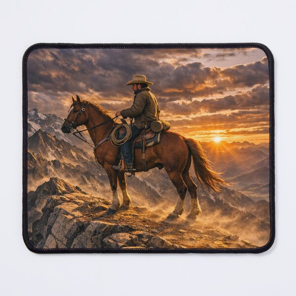 Item preview, Cowboy Overlooking Mountain Landscape at Sunrise. designed and sold by CarolM.