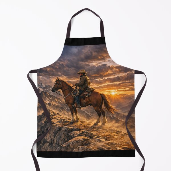 Item preview, Cowboy Overlooking Mountain Landscape at Sunrise. designed and sold by CarolM.