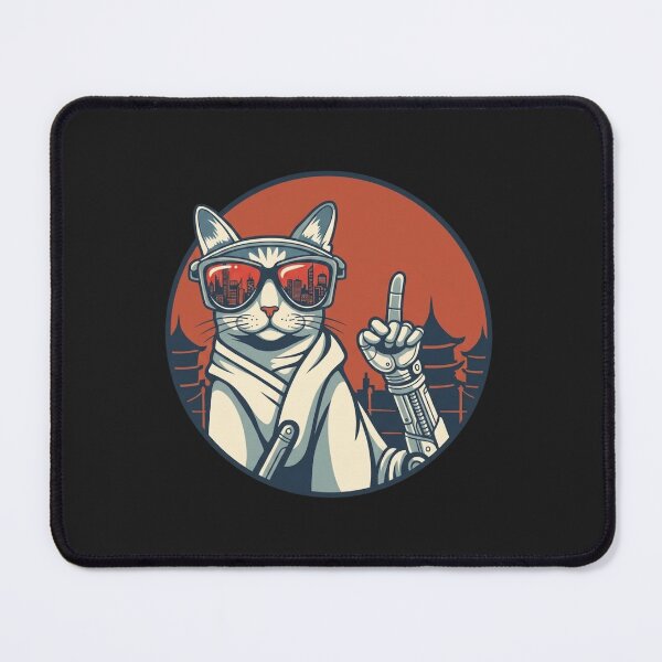 Item preview, Cyberpunk Samurai Cat with Robot Arm – Futuristic Tokyo Neon Aesthetic designed and sold by Soulprint Art.