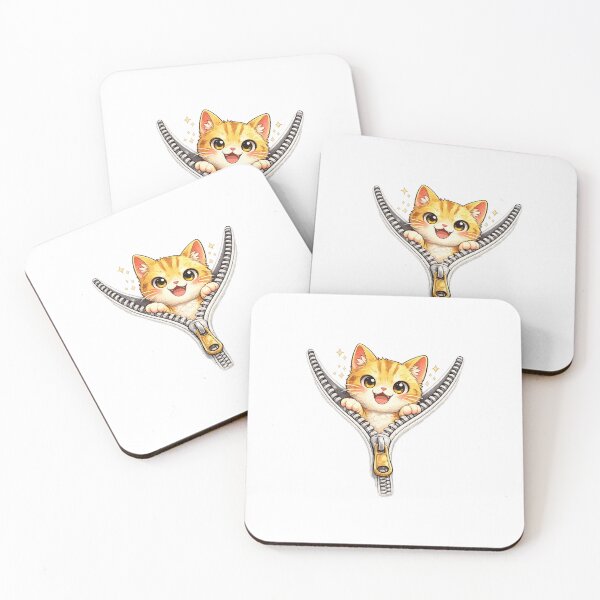 Item preview, Zip Cat Kawaii Art – Cute Cat Peeking Out of a Zipper, Funny Cartoon Illustration designed and sold by Paws-nd-Prints.