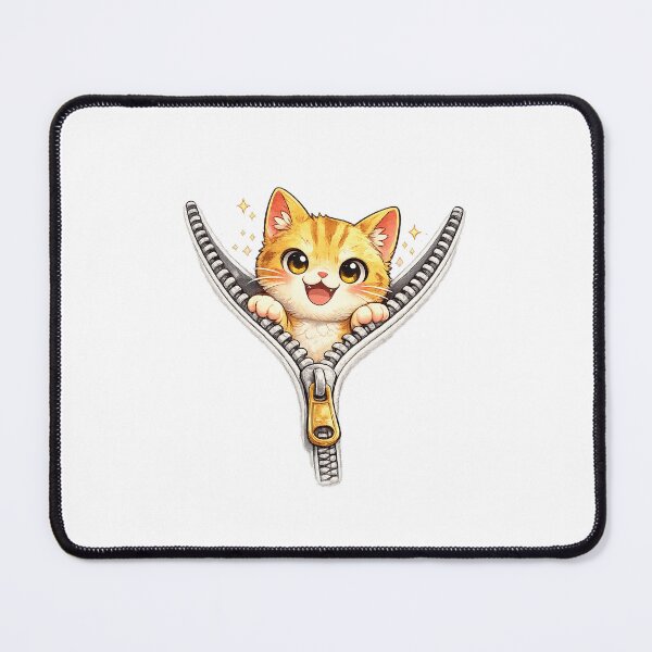 Item preview, Zip Cat Kawaii Art – Cute Cat Peeking Out of a Zipper, Funny Cartoon Illustration designed and sold by Paws-nd-Prints.