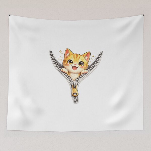 Item preview, Zip Cat Kawaii Art – Cute Cat Peeking Out of a Zipper, Funny Cartoon Illustration designed and sold by Paws-nd-Prints.