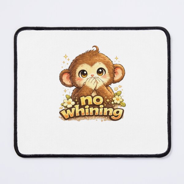 Item preview, No Whining Kawaii Monkey Art – Cute Monkey Covering Mouth, Funny Cartoon Illustration designed and sold by Paws-nd-Prints.