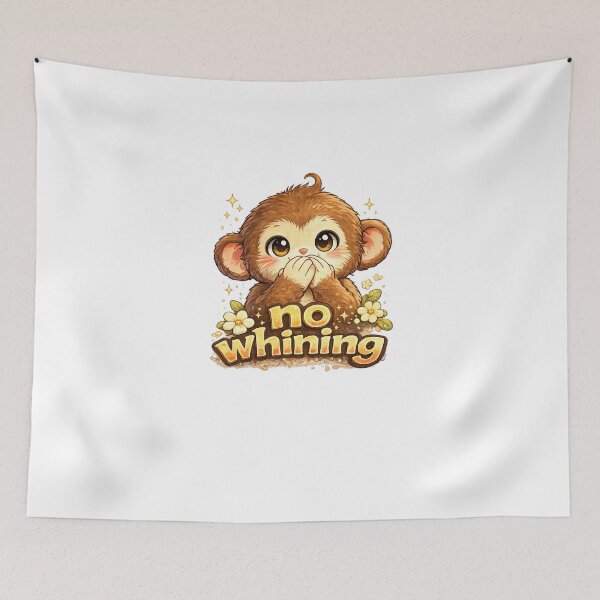 Item preview, No Whining Kawaii Monkey Art – Cute Monkey Covering Mouth, Funny Cartoon Illustration designed and sold by Paws-nd-Prints.