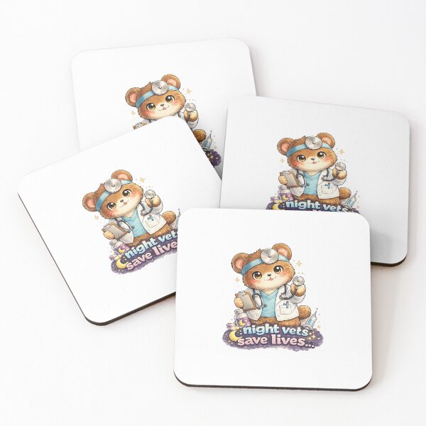 Item preview, Night Vets Save Lives Kawaii Bear Art – Cute Vet Doctor Cartoon Illustration designed and sold by Paws-nd-Prints.