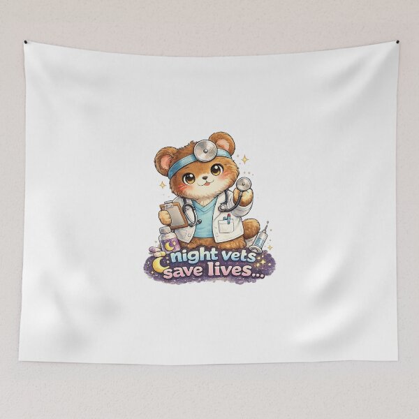 Item preview, Night Vets Save Lives Kawaii Bear Art – Cute Vet Doctor Cartoon Illustration designed and sold by Paws-nd-Prints.