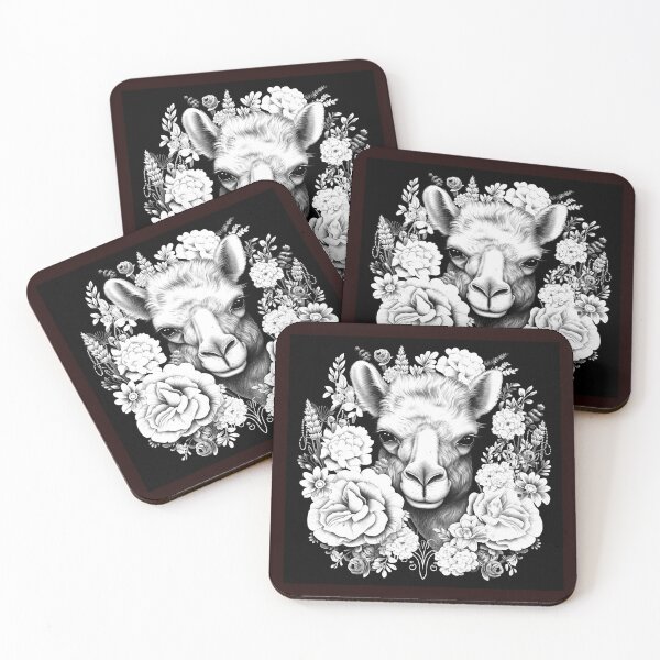 Item preview, Floral Alpaca Black and White Botanical Portrait designed and sold by inkoutninja.